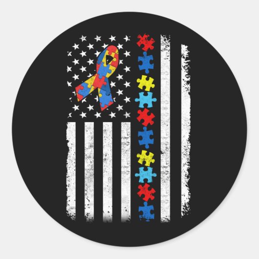 Autisme bewustzijn Amerikaanse vlag Puzzle Line Ri Ronde Sticker (Voorkant)