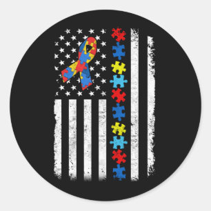 Autisme bewustzijn Amerikaanse vlag Puzzle Line Ri Ronde Sticker