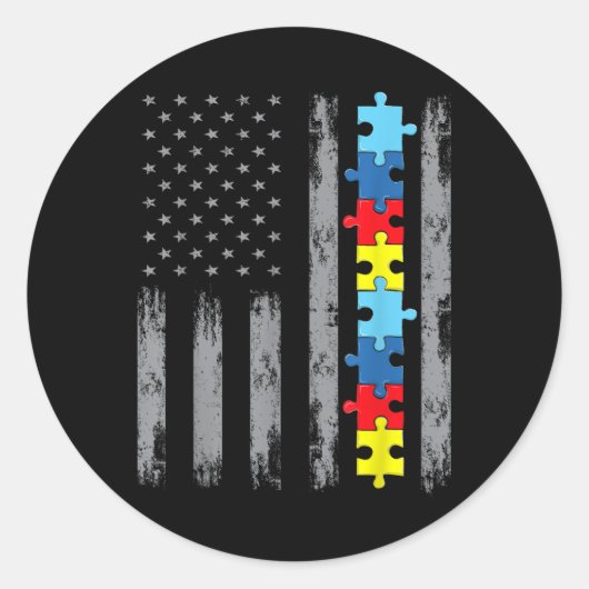 Autisme Bewustzijn Amerikaanse vlag Shirt, Autisti Ronde Sticker (Voorkant)