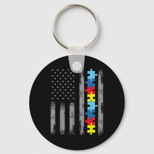 Autisme Bewustzijn Amerikaanse vlag Shirt, Autisti Sleutelhanger
