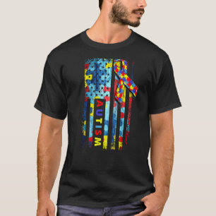 Autisme bewustzijn Amerikaanse vlag Steun Mannen V T-shirt