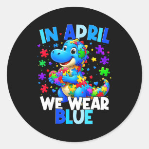 Autisme bewustzijn april we dragen blauwe T Rex di Ronde Sticker