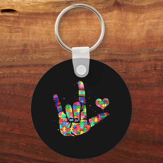 Autisme Bewustzijn ASL Liefde Taal Puzzel Pi Sleutelhanger (Achterkant)