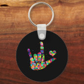 Autisme Bewustzijn ASL Liefde Taal Puzzel Pi Sleutelhanger (Voorkant)