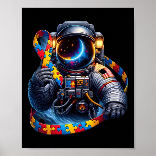 Autisme Bewustzijn Astronaut Geel Rood Blauw Hond  Poster (Voorkant)