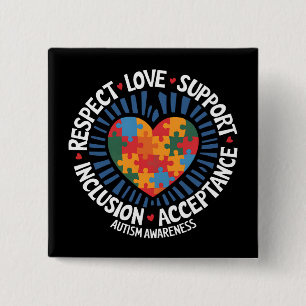 Autisme Bewustzijn Autistisch Respect Liefde Steun Vierkante Button 5,1 Cm