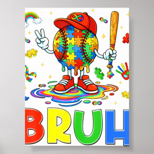 Autisme Bewustzijn Baseball Bruh Puzzel Poster (Voorkant)