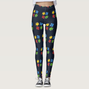 Autisme Bewustzijn Blauw Geel Rood Groen Puzzels Leggings