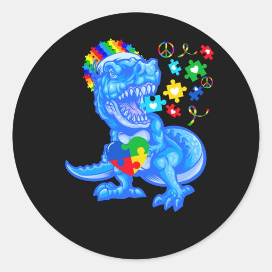 Autisme Bewustzijn Blauwe Maand Blauwe Dinosaurus  Ronde Sticker (Voorkant)