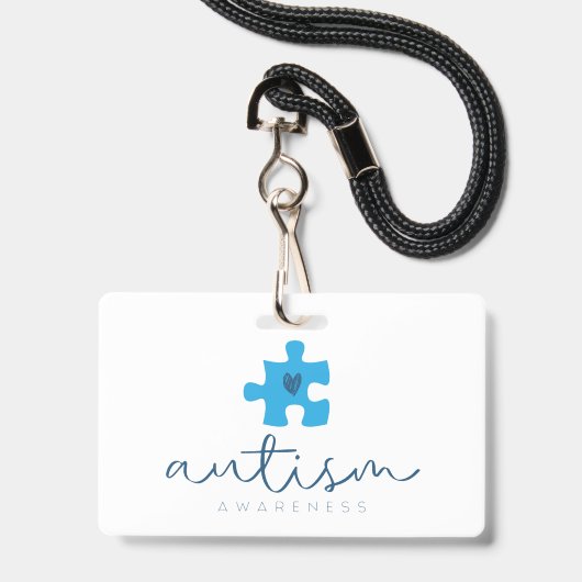 autisme bewustzijn blauwe puzzelstuk hart  badge (Voorzijde met lanyard)