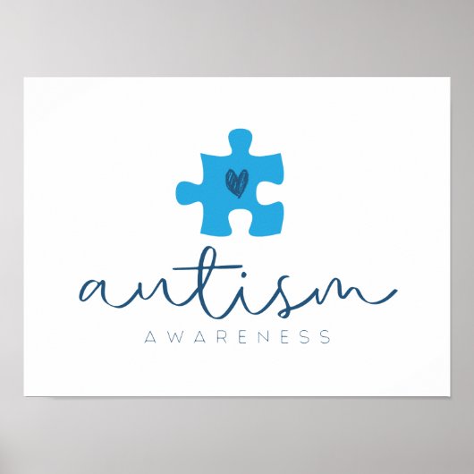 autisme bewustzijn blauwe puzzelstuk hart poster (Voorkant)