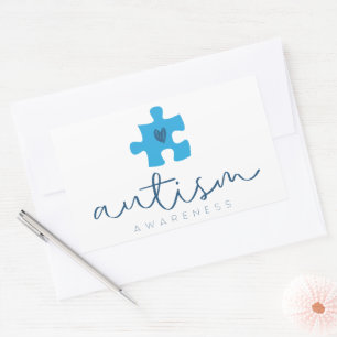 autisme bewustzijn blauwe puzzelstuk hart  rechthoekige sticker