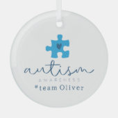 autisme bewustzijn blauwe puzzelstuk #team naam glas ornament (Voorkant)