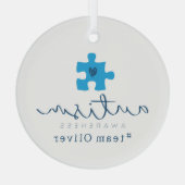 autisme bewustzijn blauwe puzzelstuk #team naam glas ornament (Achterkant)