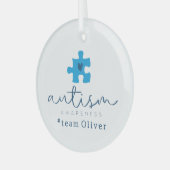 autisme bewustzijn blauwe puzzelstuk #team naam glas ornament (Voorkant links)