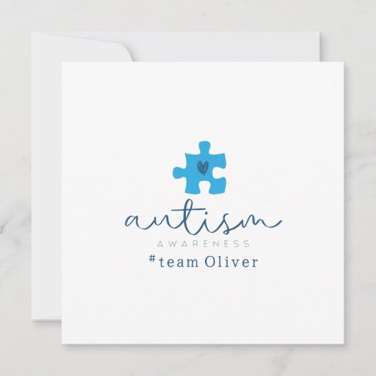 autisme bewustzijn blauwe puzzelstuk #team naam  kaart (Voorkant)