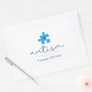 autisme bewustzijn blauwe puzzelstuk #team naam  rechthoekige sticker