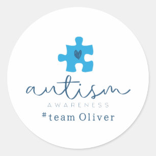 autisme bewustzijn blauwe puzzelstuk #team naam ronde sticker