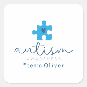 autisme bewustzijn blauwe puzzelstuk #team naam  vierkante sticker