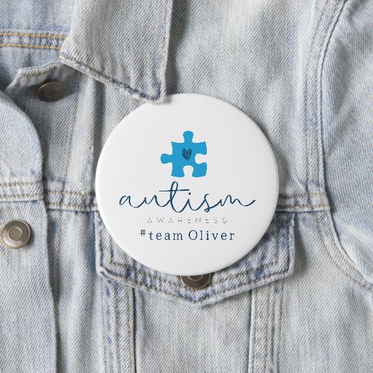 autisme bewustzijn blauwe puzzelstuk #teamnaam ronde button 4,0 cm (In situ)