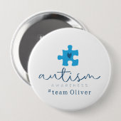 autisme bewustzijn blauwe puzzelstuk #teamnaam ronde button 4,0 cm (Voorkant /achterkant)