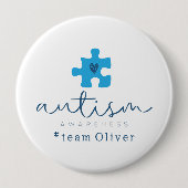 autisme bewustzijn blauwe puzzelstuk #teamnaam ronde button 4,0 cm (Voorkant)