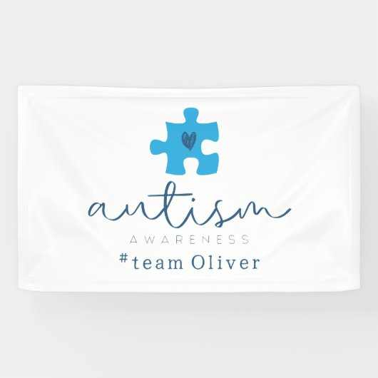 autisme bewustzijn blauwe puzzelstuk #teamnaam  spandoek (Horizontaal)