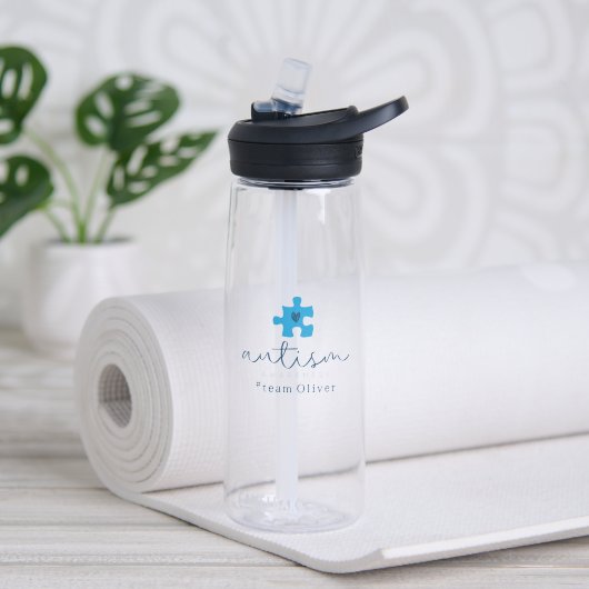 autisme bewustzijn blauwe puzzelstuk #teamnaam waterfles (Yoga (Gedraaid) )