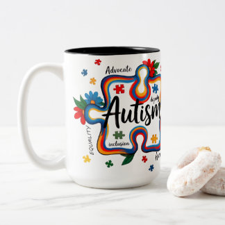 Autisme Bewustzijn Bloemig Puzzelstuk Waardigheid Tweekleurige Koffiemok