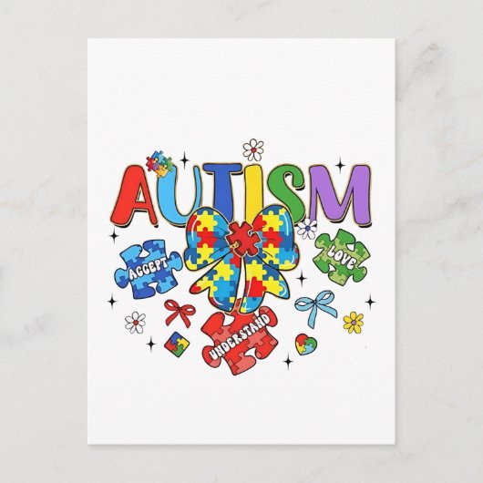 Autisme Bewustzijn Boog Coquette Puzzel Stuk Neuro Briefkaart (Voorkant)