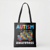 Autisme Bewustzijn Brandweerwagen Puzzel Tote Bag (Voorkant)