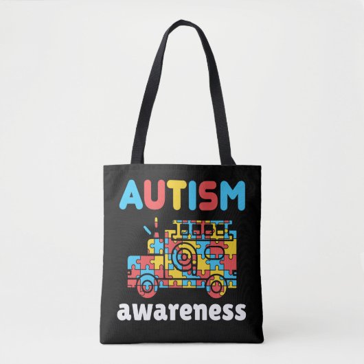 Autisme Bewustzijn Brandweerwagen Puzzel Tote Bag (Voorkant)
