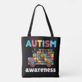 Autisme Bewustzijn Brandweerwagen Puzzel Tote Bag (Achterkant)