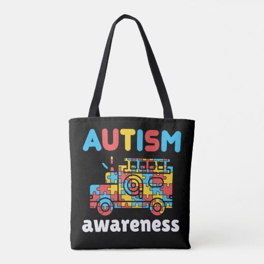 Autisme Bewustzijn Brandweerwagen Puzzel Tote Bag (Achterkant)