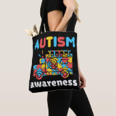 Autisme Bewustzijn Brandweerwagen Puzzel Tote Bag (Dichtbij)