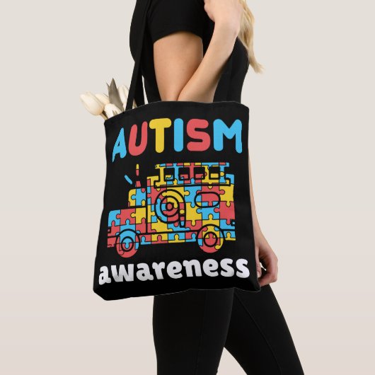 Autisme Bewustzijn Brandweerwagen Puzzel Tote Bag (Dichtbij)