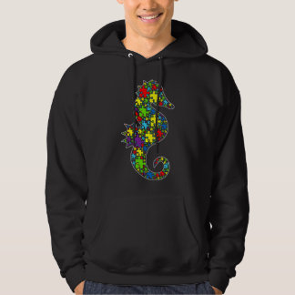 Autisme bewustzijn Cute Seahorse Puzzle Piece Anim Hoodie