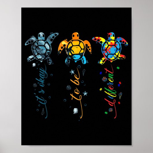 Autisme-bewustzijn Cute Turtle Animal Het is oké o Poster (Voorkant)