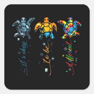 Autisme-bewustzijn Cute Turtle Animal Het is oké o Vierkante Sticker