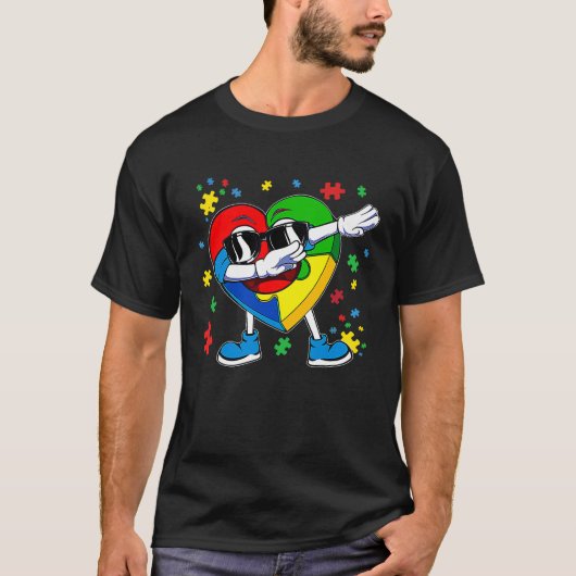 Autisme bewustzijn Dabbing Hart Puzzelstuk Kindere T-shirt (Voorkant)