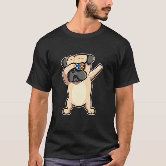 Autisme Bewustzijn Dabbing Pug Hond Zonnebril Puzz T-shirt (Voorkant)