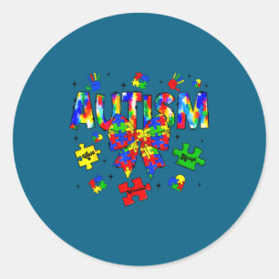 Autisme bewustzijn dag coquette strik puzzelstukke ronde sticker
