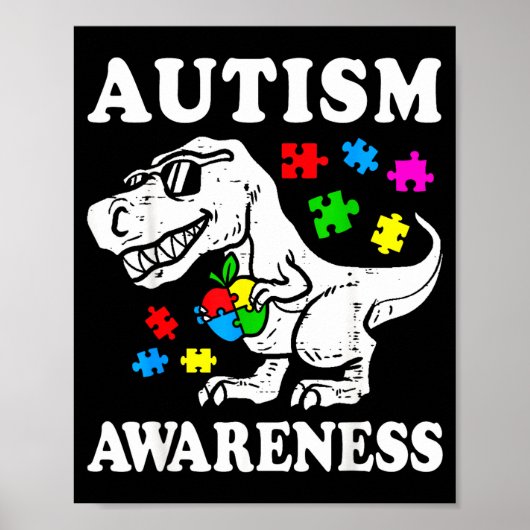 Autisme bewustzijn dino t-rex dinosaurus puzzel vr poster (Voorkant)