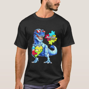 Autisme bewustzijn Dinosaur Rex Heart Puzle Pifece T-shirt