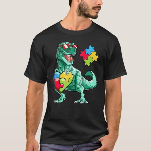Autisme bewustzijn Dinosaurus Rex Hart Puzzelstukk T-shirt (Voorkant)