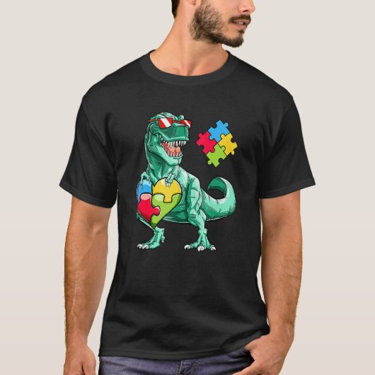 Autisme bewustzijn Dinosaurus Rex Hart Puzzelstukk T-shirt (Voorkant)