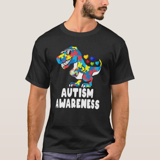Autisme bewustzijn dinosaurus Rex hart puzzelstukk T-shirt (Voorkant)