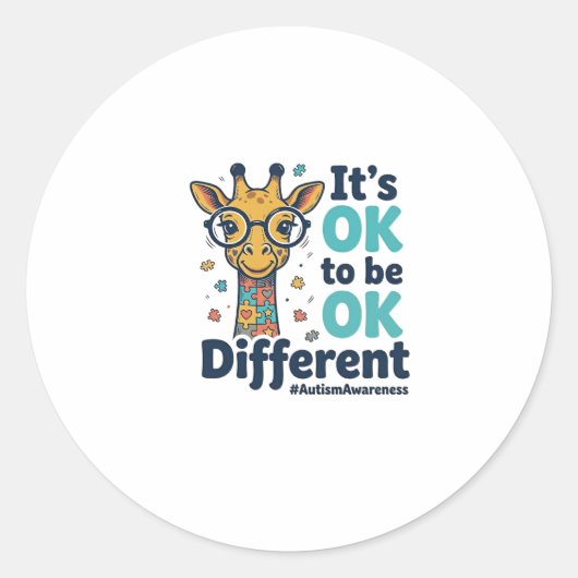 Autisme bewustzijn Giraffe Het is OK om Anders te  Ronde Sticker (Voorkant)