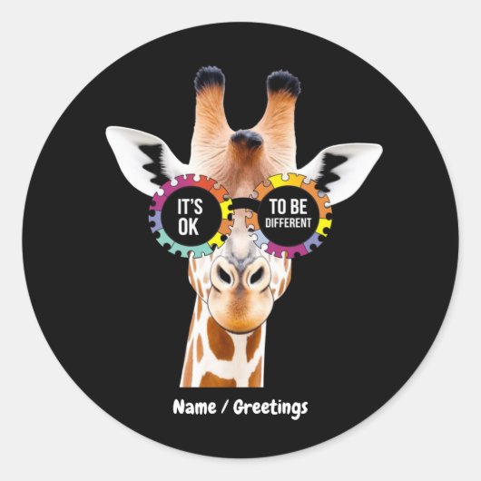 Autisme Bewustzijn Giraffe Het is OK om anders te  Ronde Sticker (Voorkant)