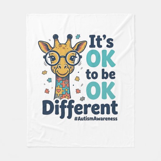Autisme Bewustzijn Giraffe Het Is OK Om Verschille Fleece Deken (Voorkant)